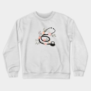 Black stethoscope with flowers Crewneck Sweatshirt